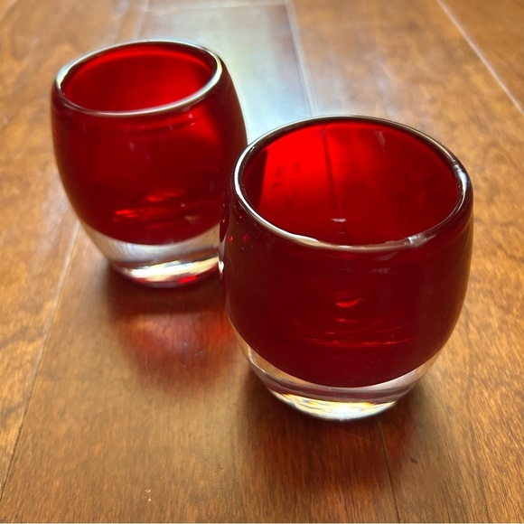 Crate & Barrel Pair of Red Glass Votive Candle Holders - Picture 5 of 16